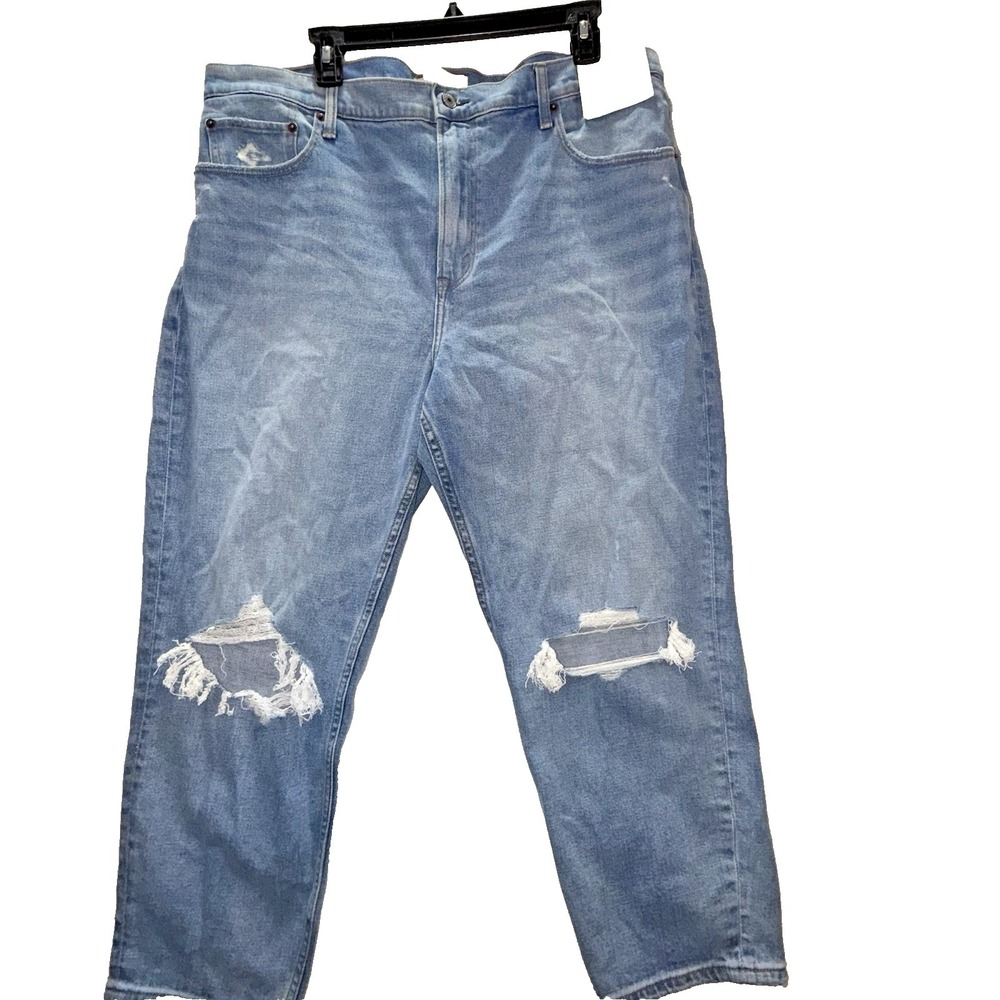 Abercrombie Women's "The Mom High Rise Ankle Jeans Size 34 Short Distressed
